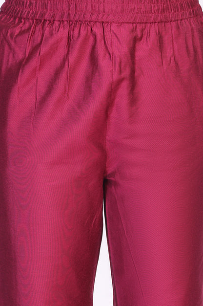 Magenta Embroidered Jacquard A-Line Kurta with Straight Pant and Dupatta Set