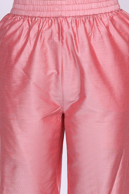 Pink Floral Tissue Straight Kurta with Straight Pant and Dupatta Set