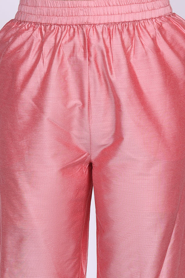 Pink Floral Tissue Straight Kurta with Straight Pant and Dupatta Set