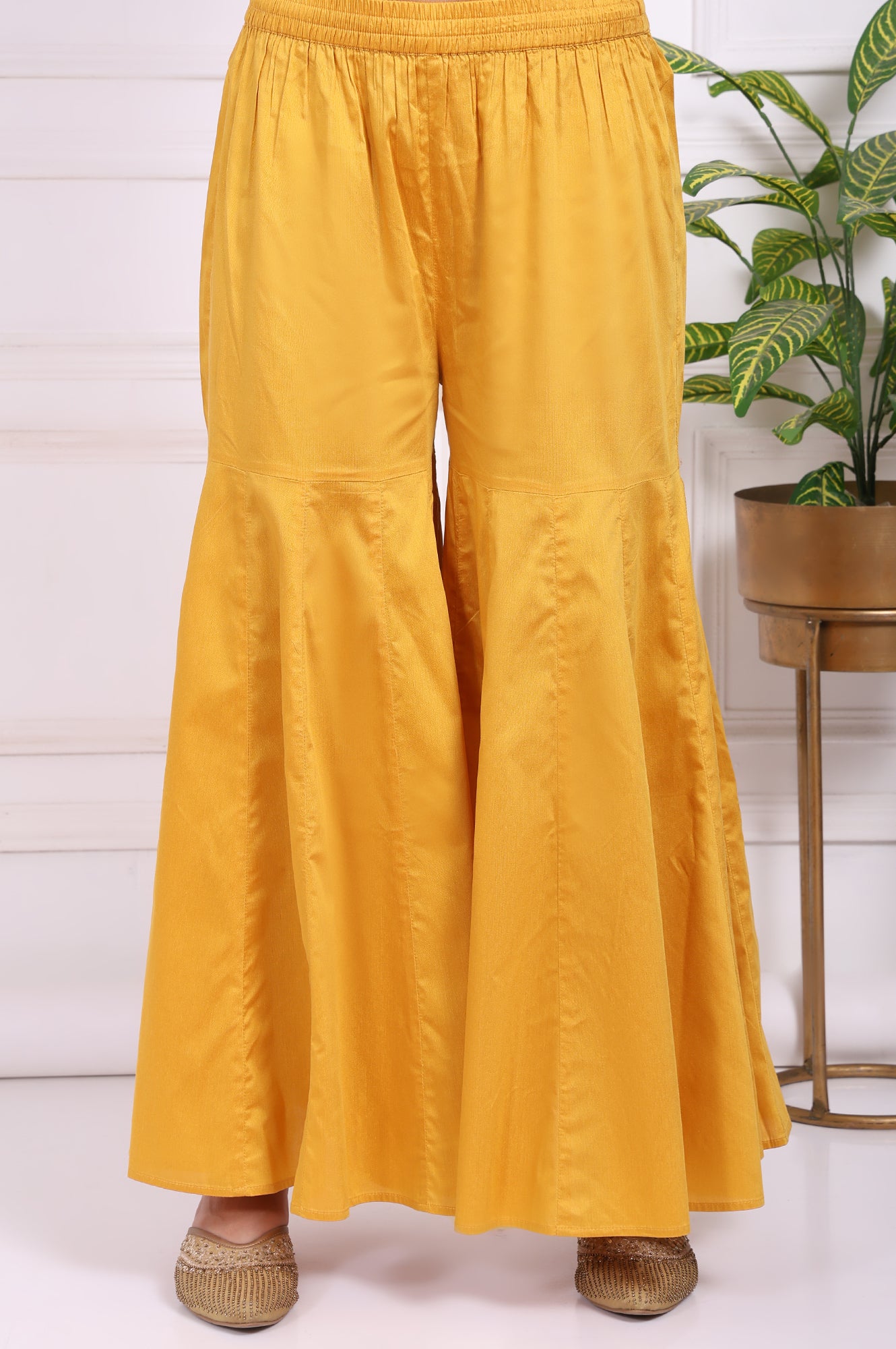 Yellow Embroidered Straight Jacquard Kurta with Sharara and Dupatta Set