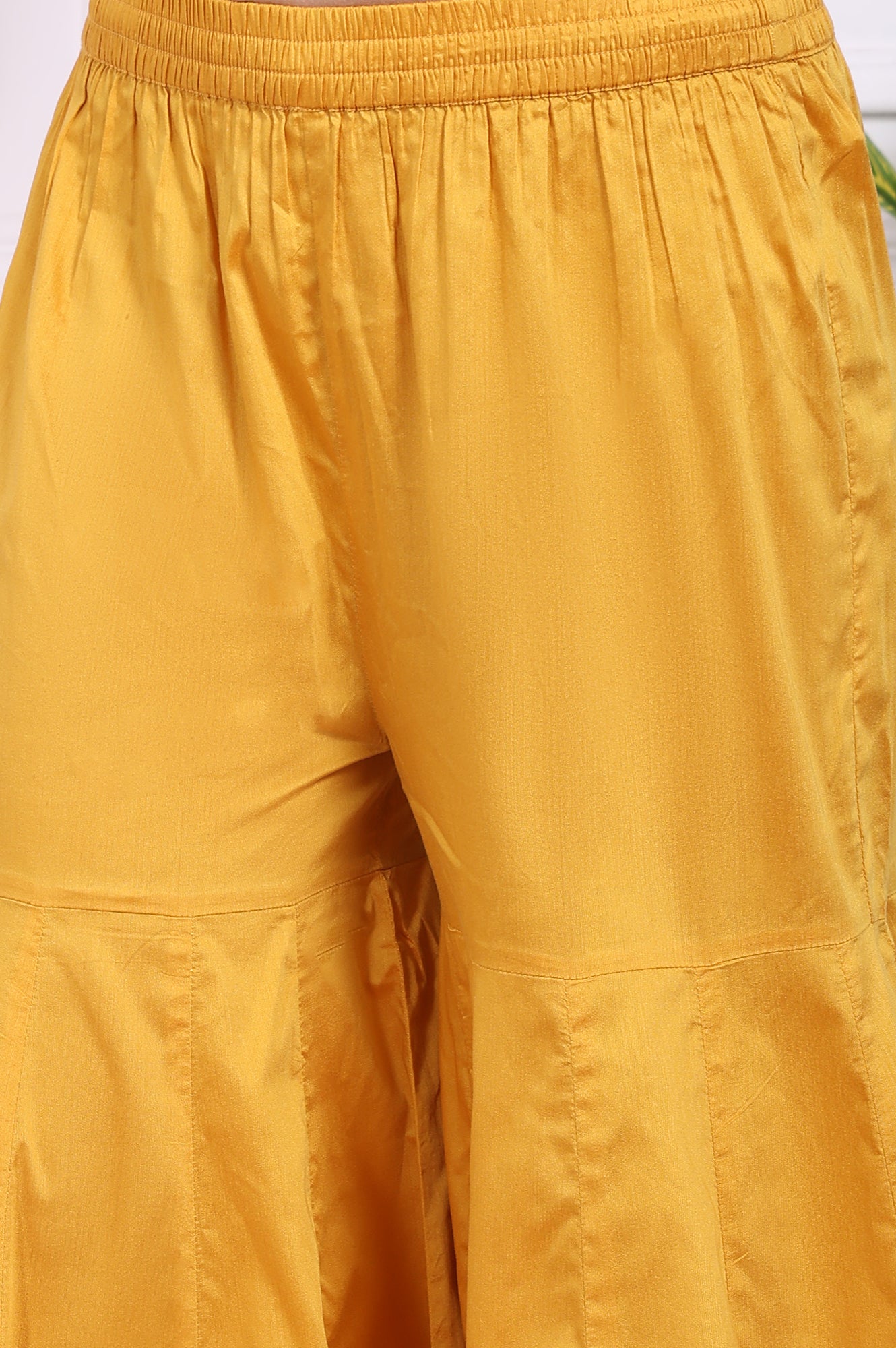 Yellow Embroidered Straight Jacquard Kurta with Sharara and Dupatta Set