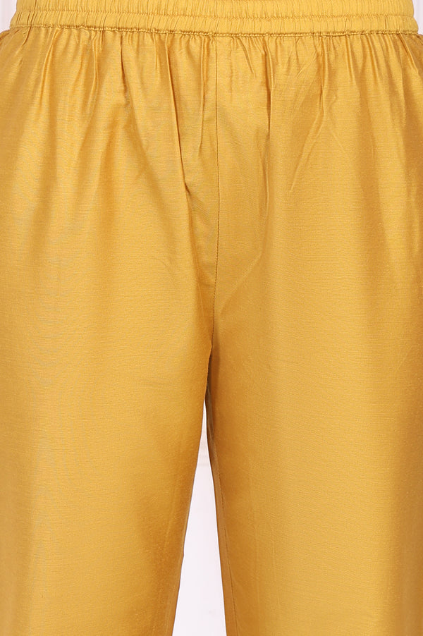 Yellow Embroidered Straight Kurta, Pants and Dupatta Set