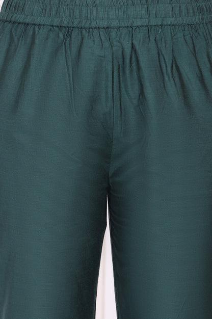 Green Floral Printed Sequined Flared Kurta, Straight Pants and Dupatta Set