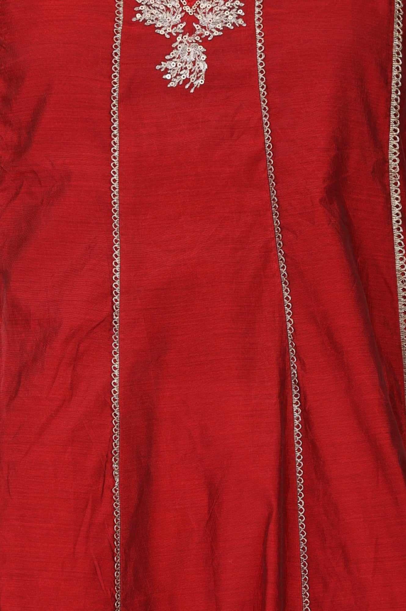 Red Zari Embroidered Chanderi A-line Kurta