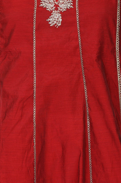 Red Zari Embroidered Chanderi A-line Kurta
