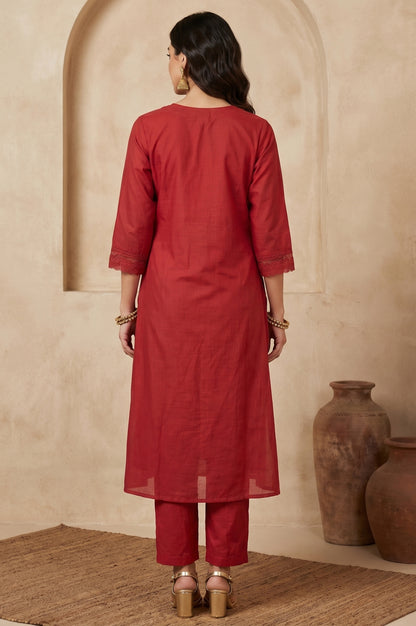 Red Zari Embroidered Chanderi A-line Kurta