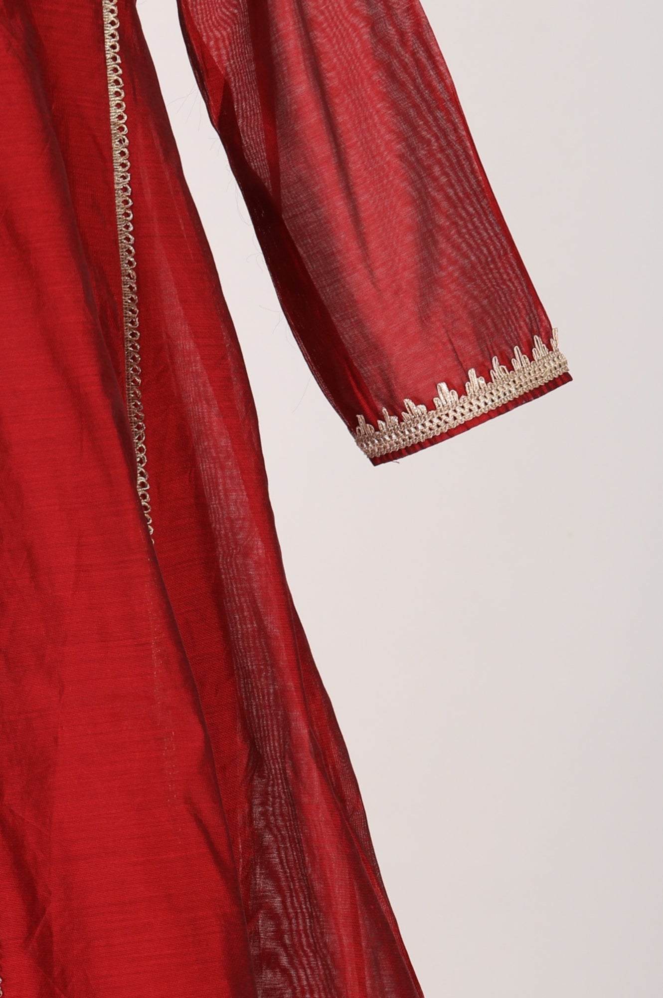 Red Zari Embroidered Chanderi A-line Kurta