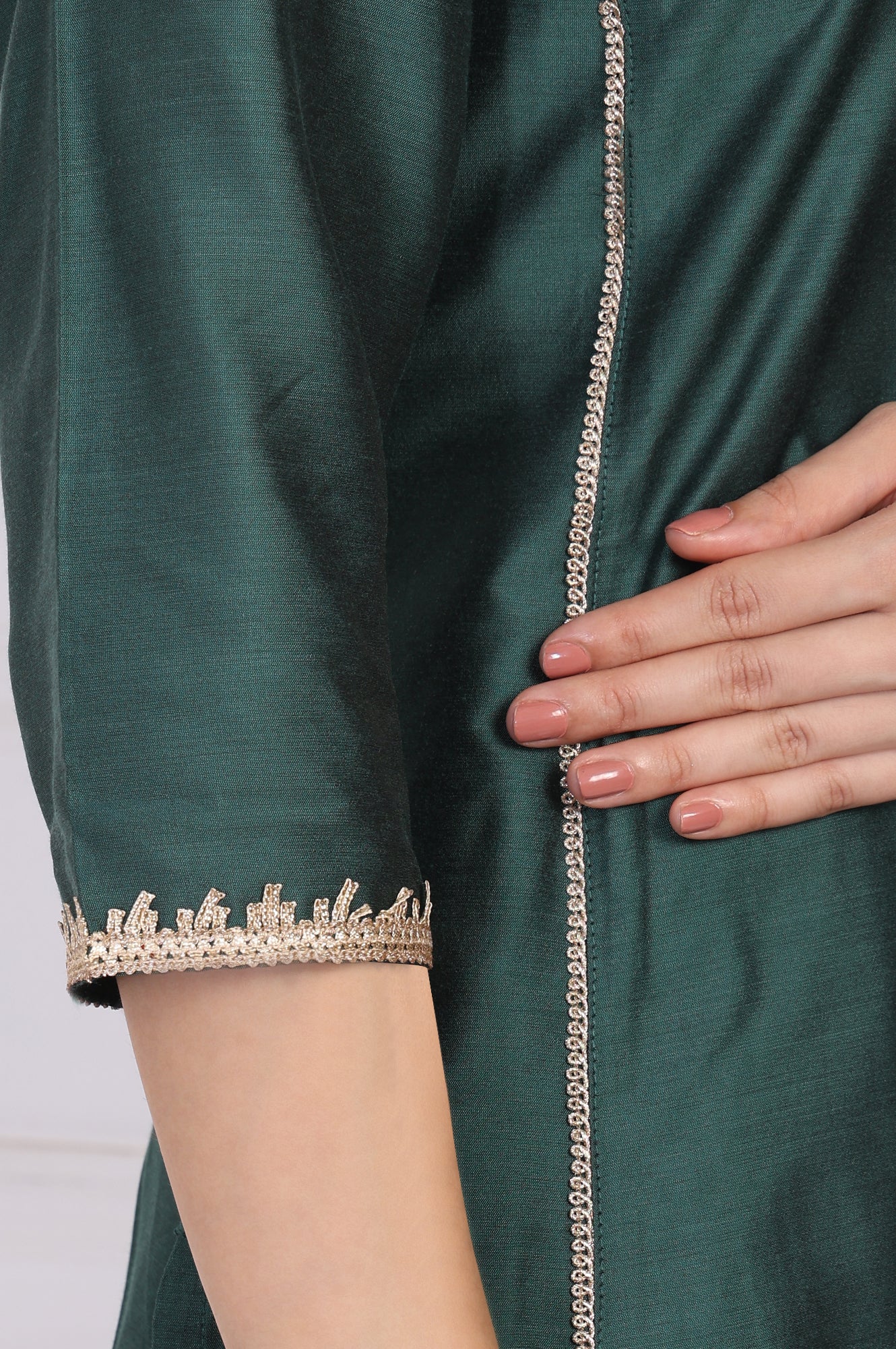 Green Embroidered A-Line Silk Kurta with Straight Pant and Dupatta Set