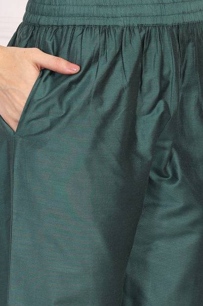 Green Embroidered A-Line Silk Kurta with Straight Pant and Dupatta Set