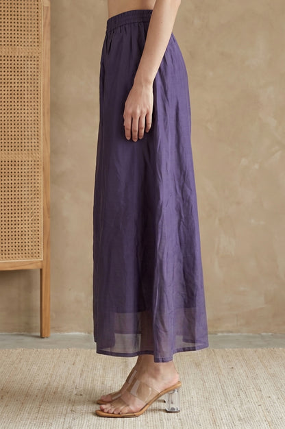 Purple Solid Chanderi Wide Leg Ankle Length Pants