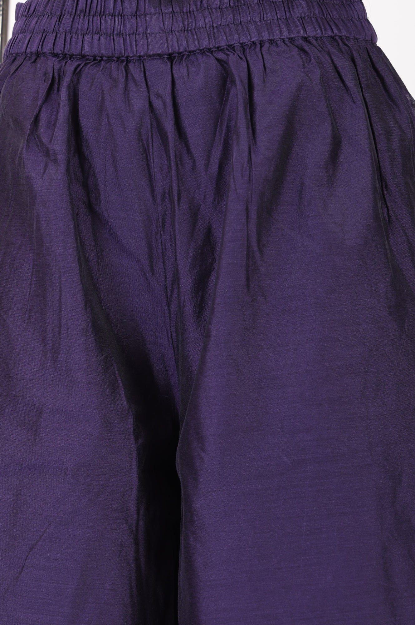 Purple Solid Chanderi Wide Leg Ankle Length Pants