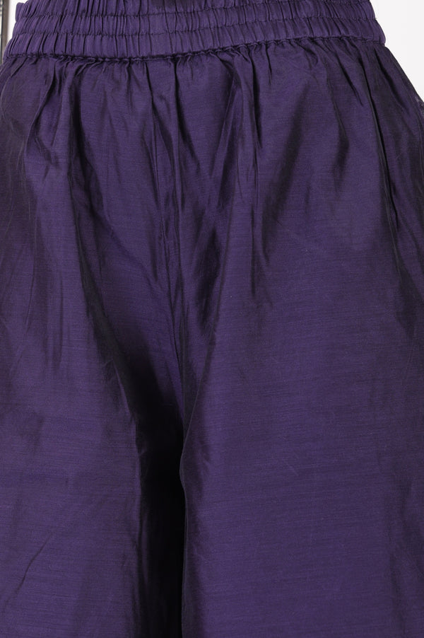 Purple Solid Chanderi Wide Leg Ankle Length Pants