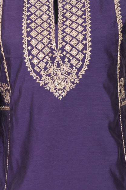 Purple Sequins Chanderi Straight Kurta