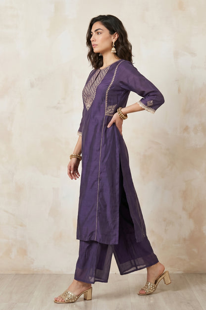 Purple Sequins Chanderi Straight Kurta