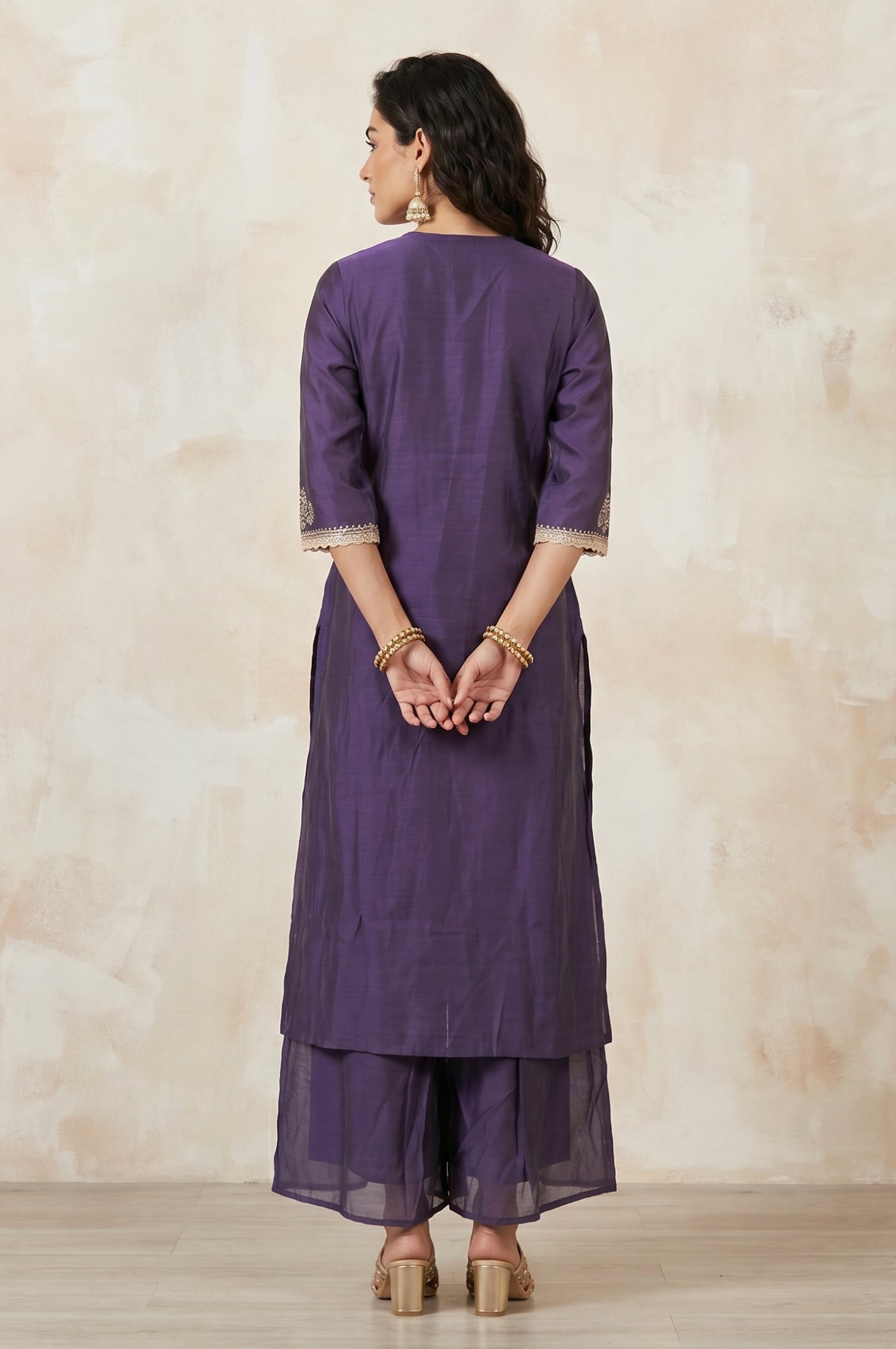 Purple Sequins Chanderi Straight Kurta