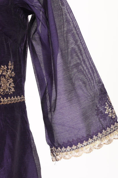 Purple Sequins Chanderi Straight Kurta