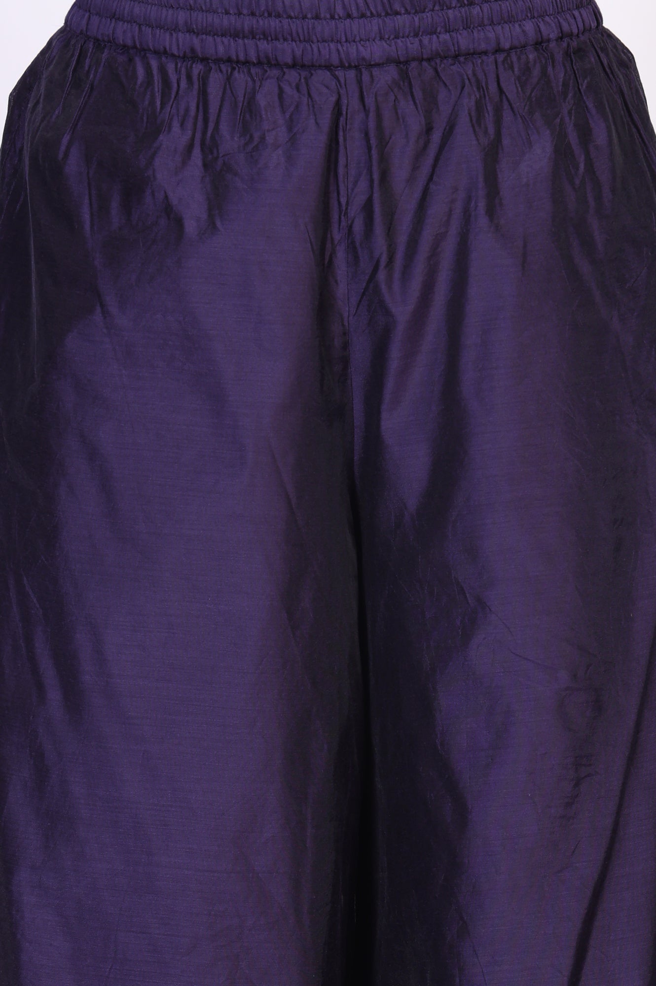 Purple Embroidered A-Line Chanderi Kurta with Flared Pant and Dupatta Set