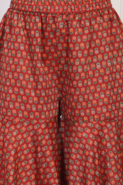 Red Embroidered Straight Jacquard Kurta with Sharara and Dupatta Set