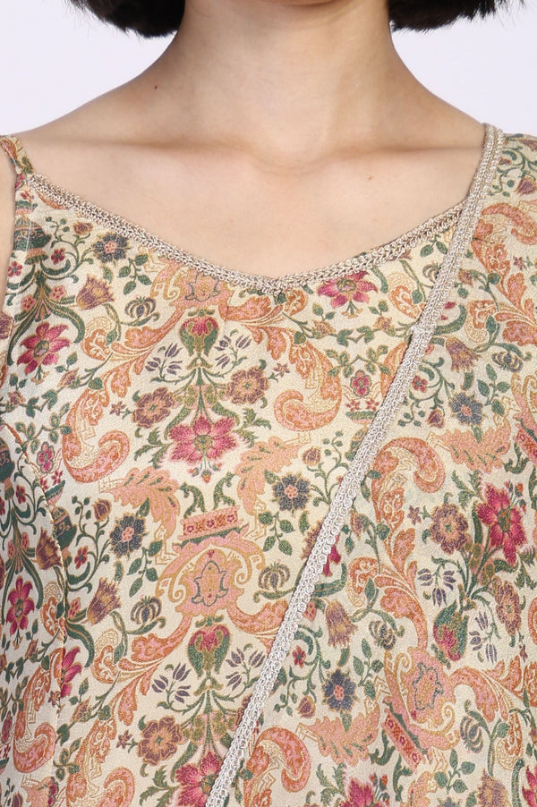 White Floral Print Tape Flared Tissue Kurta with Sharara and Dupatta Set