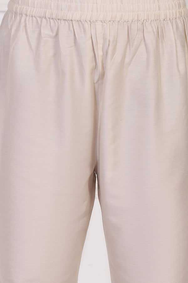 Off-White Embroidered A-Line Kurta with Straight Pant and Dupatta Set