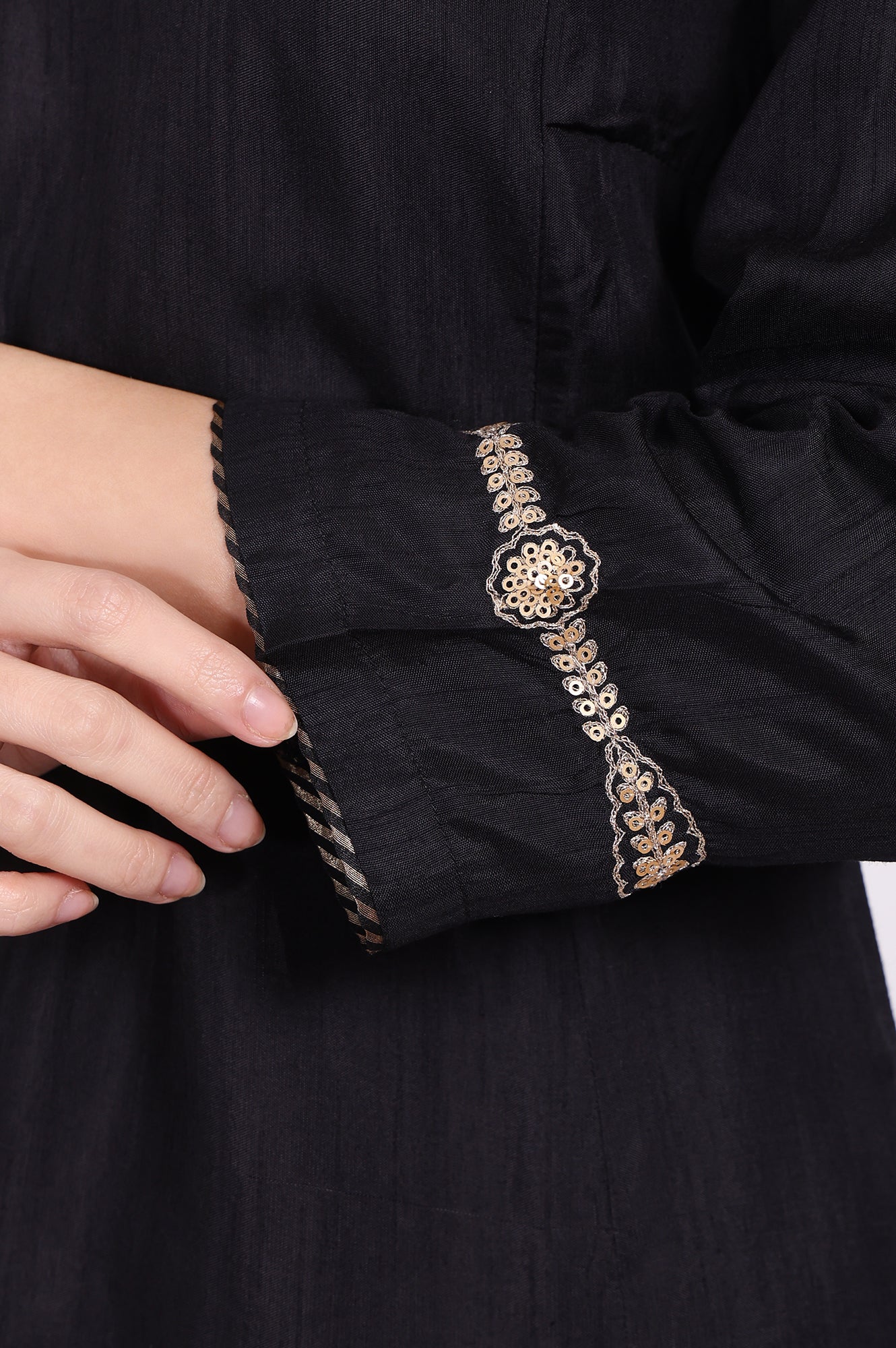 Black Embroidered Straight Kurta with Straight Pant and Dupatta Set