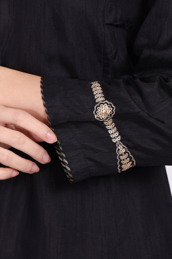 Black Embroidered Straight Kurta with Straight Pant and Dupatta Set