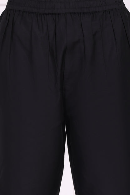 Black Embroidered Straight Kurta with Straight Pant and Dupatta Set