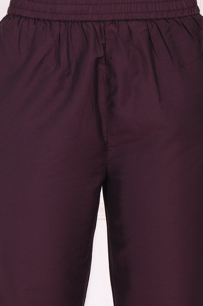 Maroon Embroidered Silk Straight Kurta, Pants and Dupatta Set