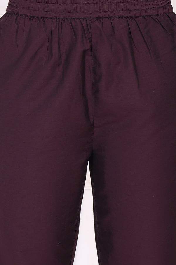 Maroon Embroidered Silk Straight Kurta, Pants and Dupatta Set