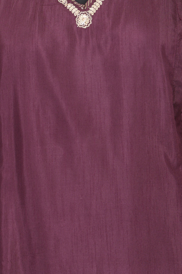 Purple Thread Embroidered Straight Kurta with Straight Pants Set