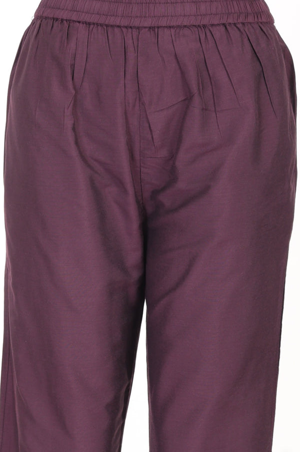 Purple Thread Embroidered Straight Kurta with Straight Pants Set