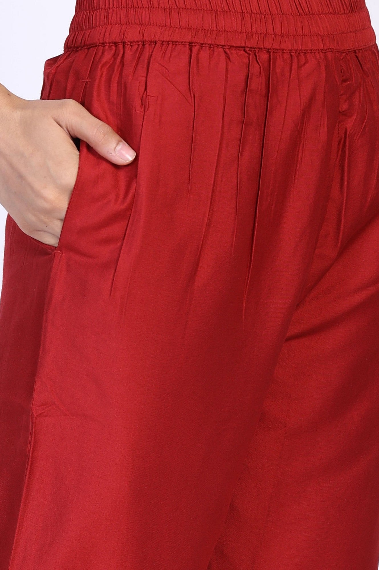 Red Floral Print Metallic Embroidered Flared Woven Kurta with Straight Pant and Dupatta Set
