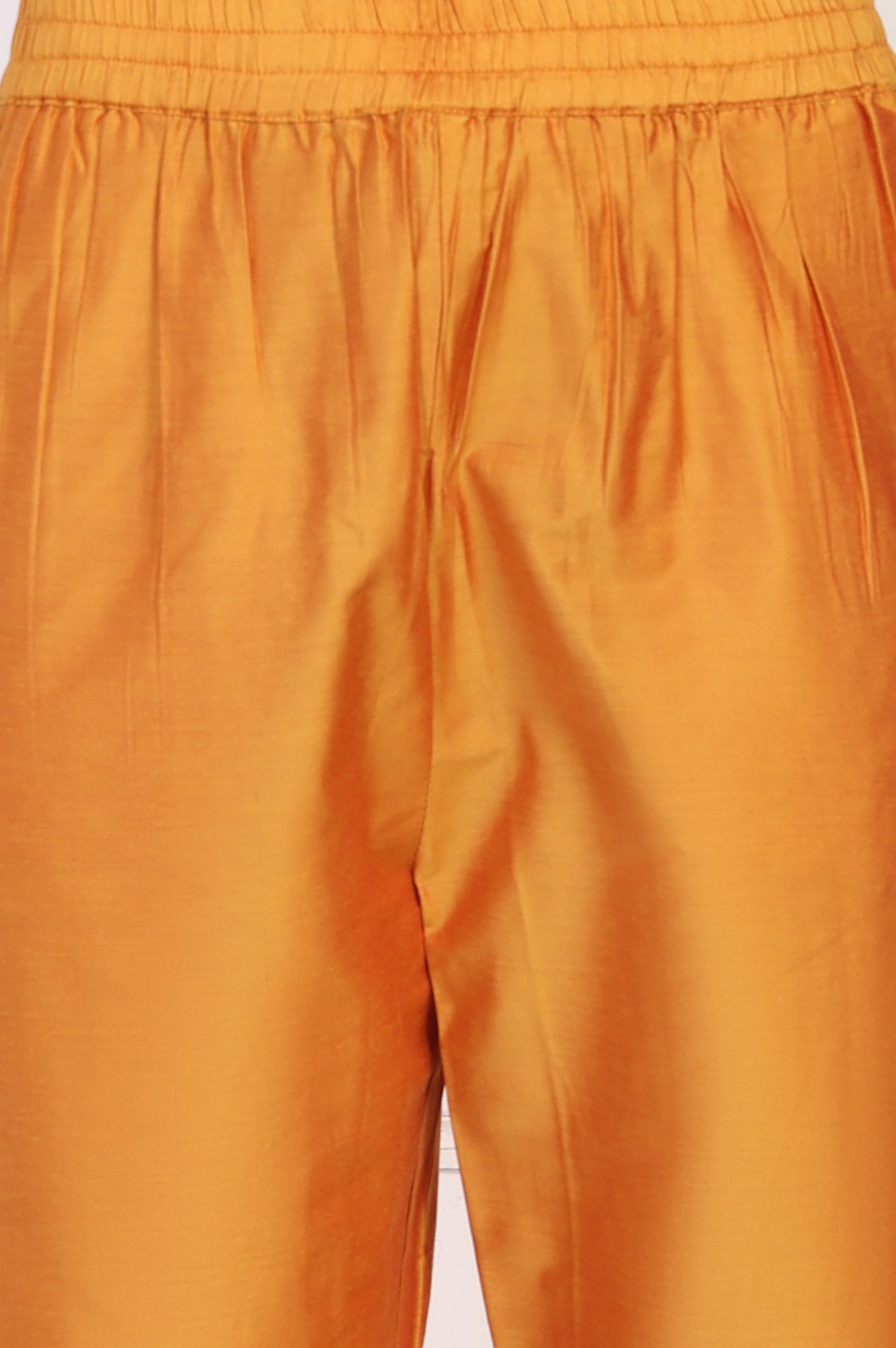 Orange Embroidered Flared Satin Kurta with Straight Pant Set