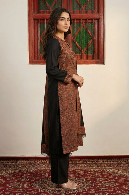 Black Ethnic Motifs Jacquard Straight Kurta with Pants and Dupatta Set