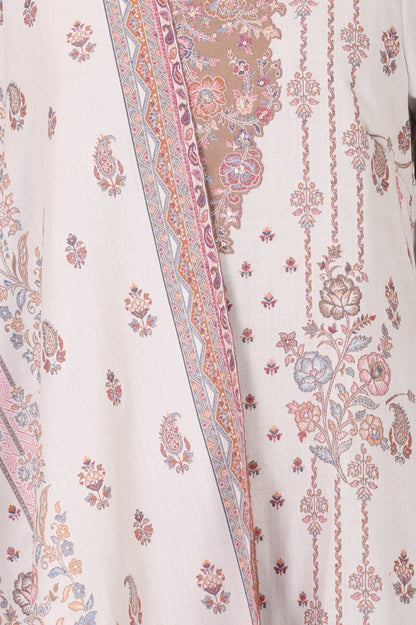 Off White Jacquard Straight Winter Kurta with Pants and Dupatta Set