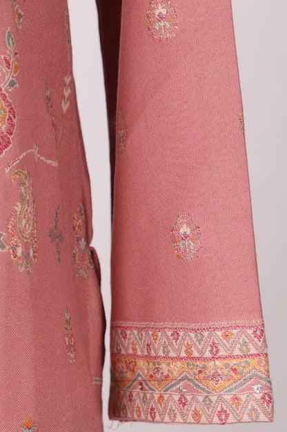 Pink Jacquard Straight Winter Kurta with Pants and Dupatta Set