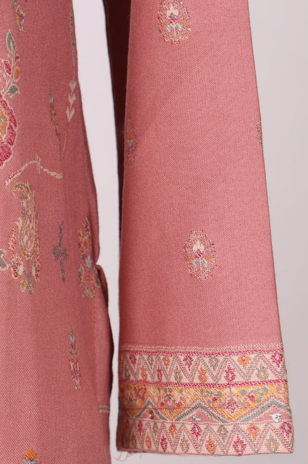 Pink Jacquard Straight Winter Kurta with Pants and Dupatta Set
