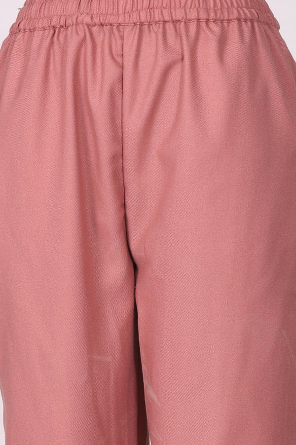 Pink Jacquard Straight Winter Kurta with Pants and Dupatta Set