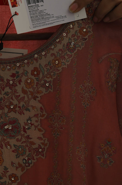 Pink Jacquard Straight Winter Kurta with Pants and Dupatta Set