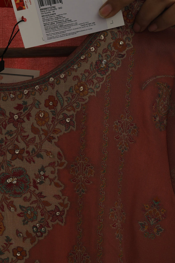 Pink Jacquard Straight Winter Kurta with Pants and Dupatta Set