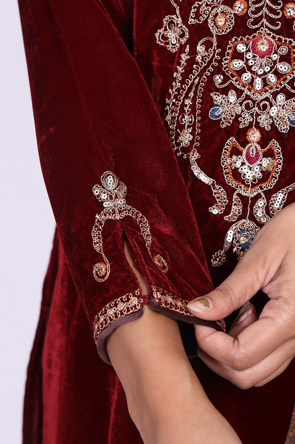 Maroon Straight Kurta with Parallel Pant and Dupatta