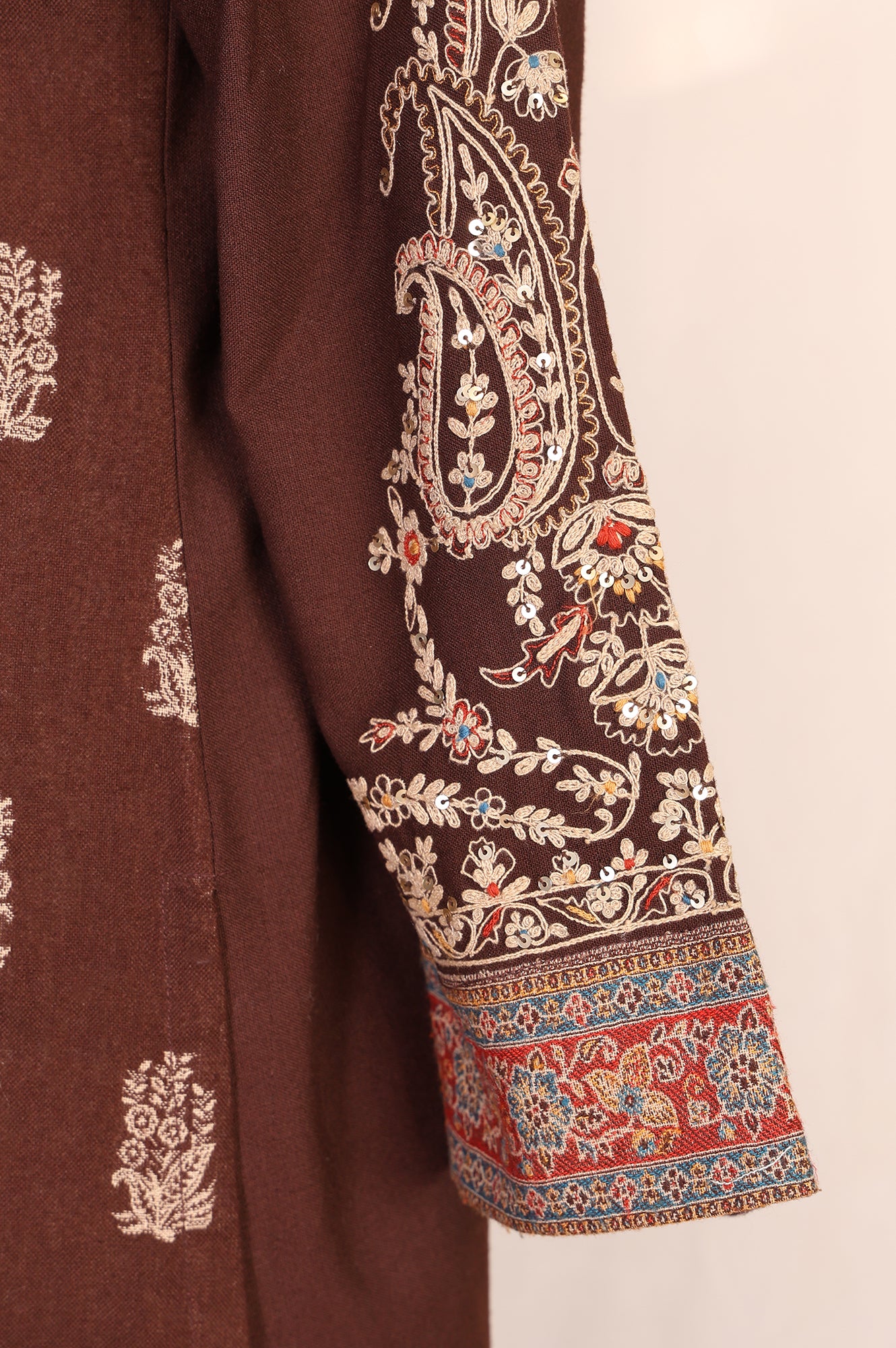 Coffee Brown Ethnic Motifs Thread Work Straight Kurta with Pants and Dupatta Set