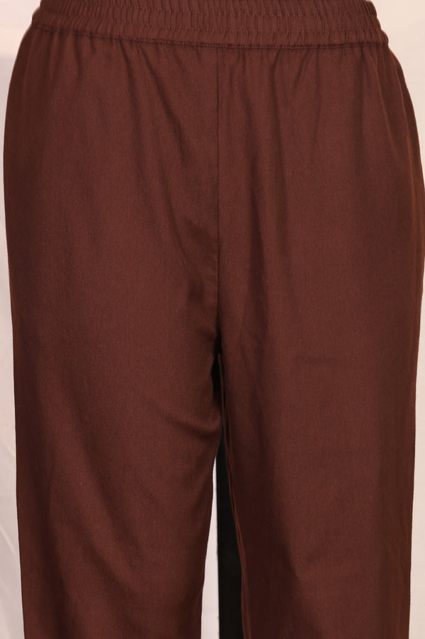 Coffee Brown Ethnic Motifs Thread Work Straight Kurta with Pants and Dupatta Set