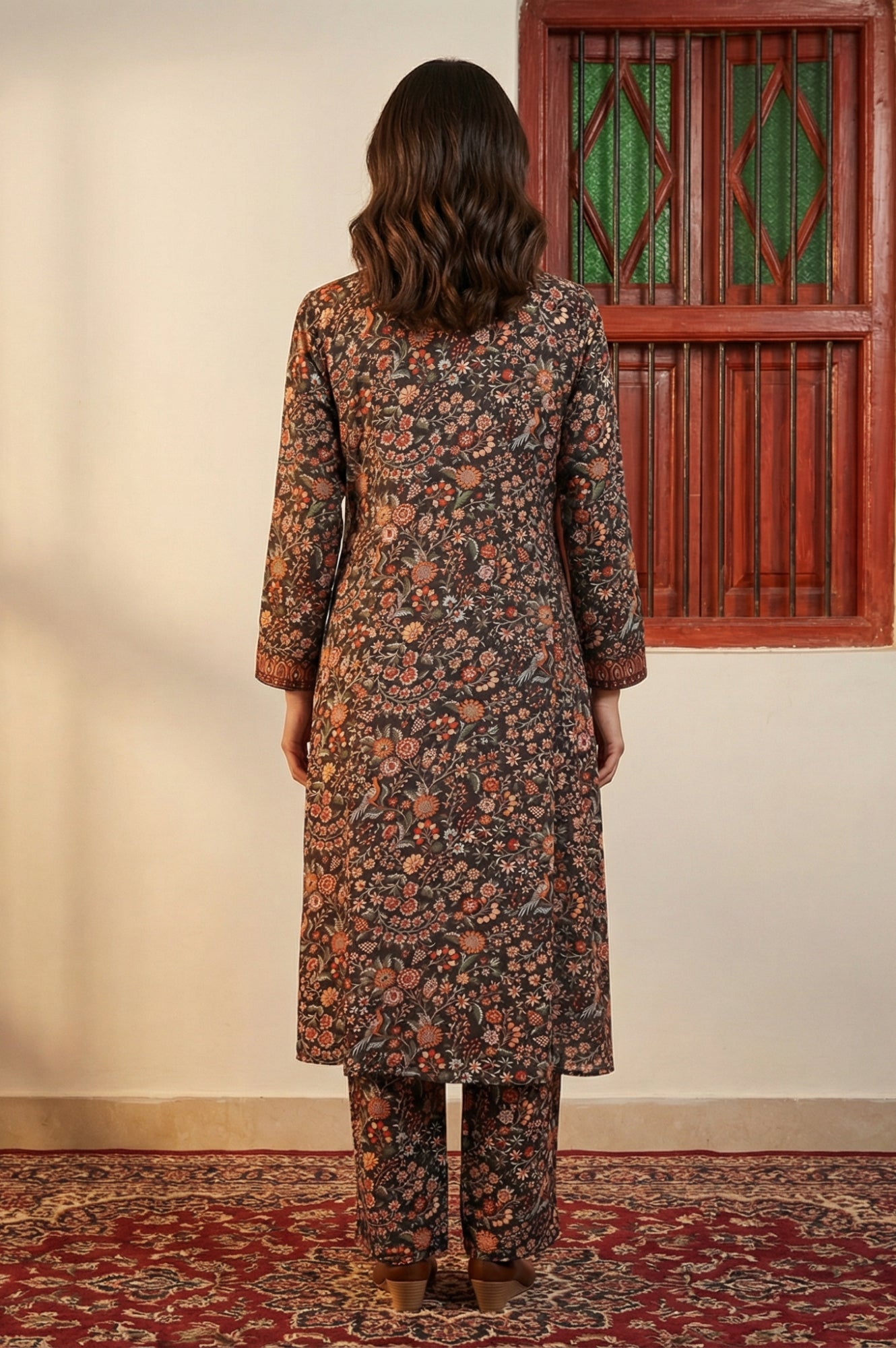 Multicolor Floral Printed Thread Work Straight Kurta with Pants Set