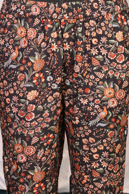 Multicolor Floral Printed Thread Work Straight Kurta with Pants Set