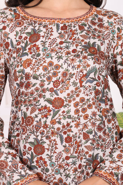 White Floral Printed Straight Kurta and Straight Pants Set