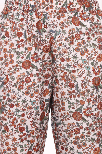 White Floral Printed Straight Kurta and Straight Pants Set