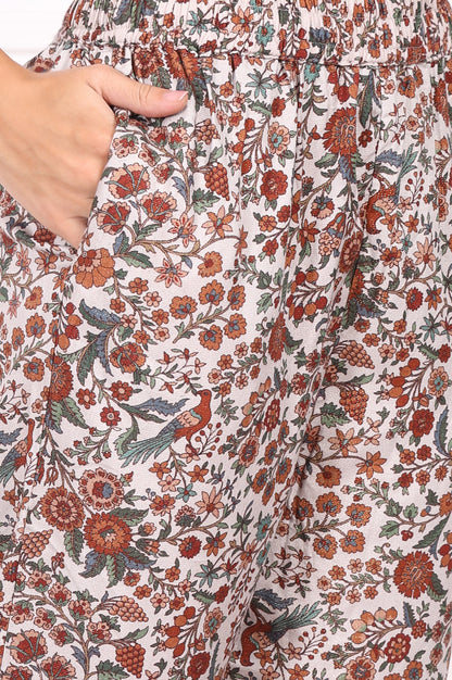 White Floral Printed Straight Kurta and Straight Pants Set