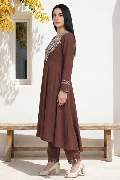 Maroon Sequins Rayon Blend A-Line Kurta with Straight Pant and Shawl Set