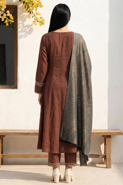 Maroon Sequins Rayon Blend A-Line Kurta with Straight Pant and Shawl Set
